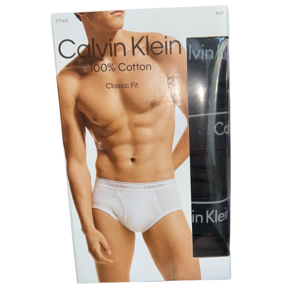 Calvin Klein Mens XL Black Briefs Classic Fit 100% Cotton 3 Pack New‎